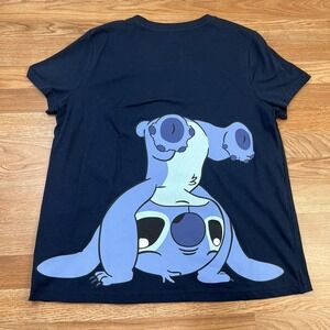 Disney Lilo & Stitch Short Sleeve T-Shirt Women's Size Large 10-12 Navy Blue NEW